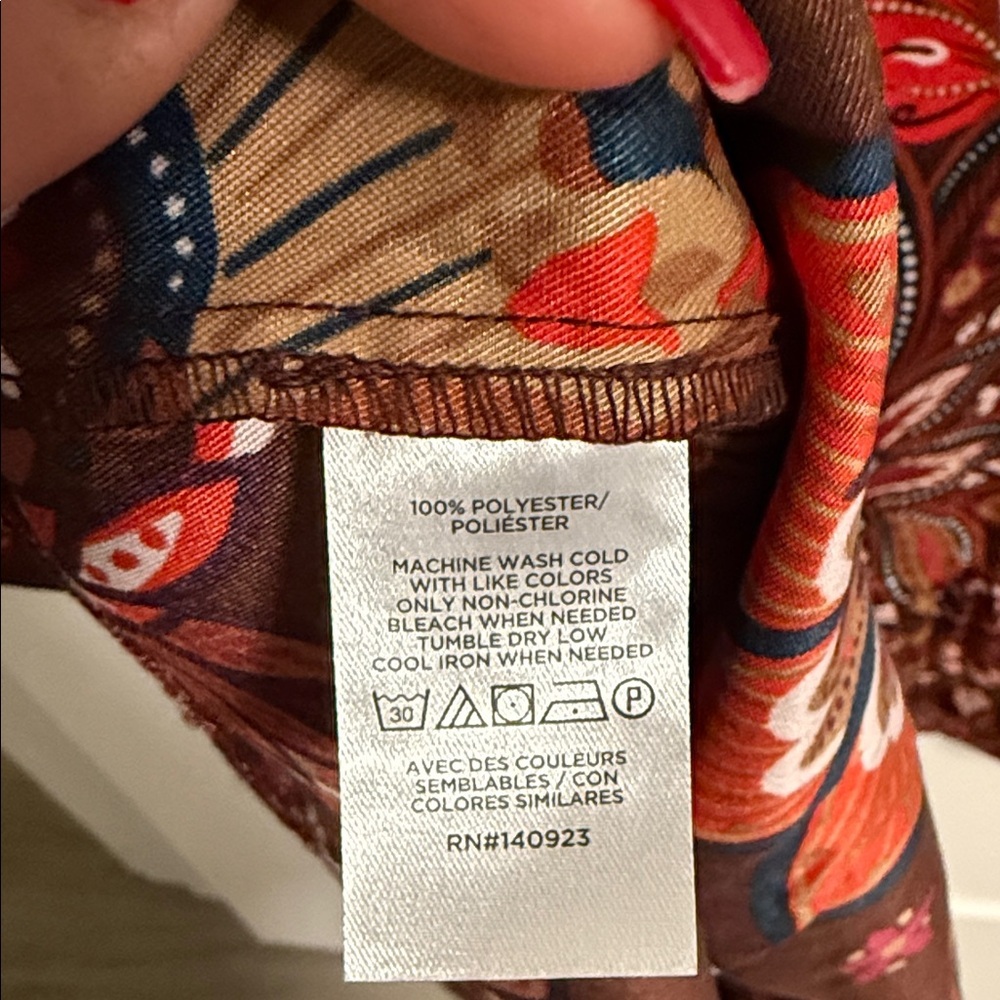 LOFT Red and Brown Floral Long Sleeve Dress - Picture 9 of 11